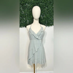 Lulus Twist and Twirl Dusty Sage Faux Wrap Dress Size Medium